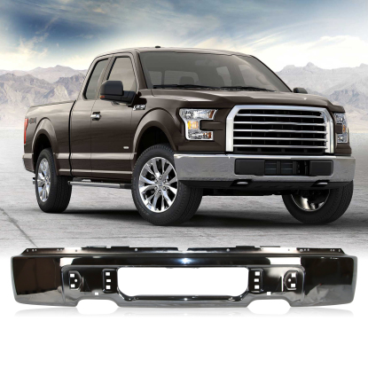 صورة  لشاحنة فورد F-150 موديل 2009-2014، قضيب مصد أمامي من الفولاذ الكروم بدون ضباب