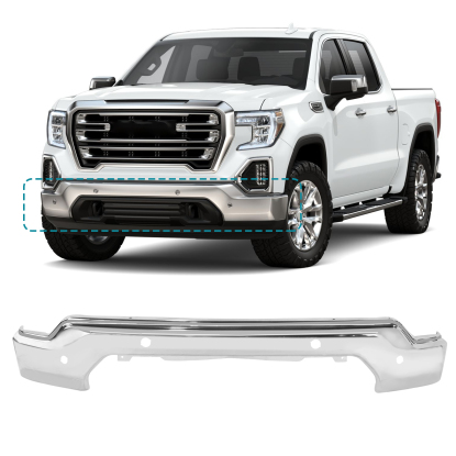 صورة مصد أمامي من الفولاذ المقاوم للصدأ من الكروم لسيارة GMC Sierra 1500 موديلات 2019-2021 مع خاصية الركن