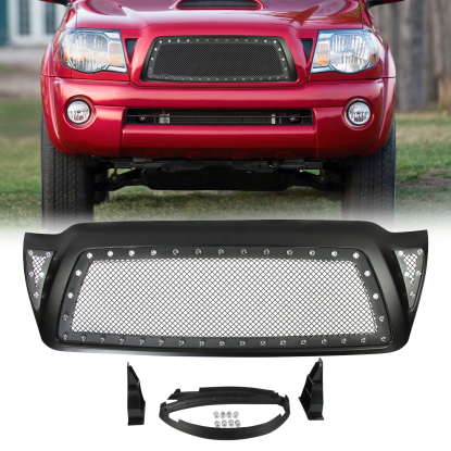 Picture of Front Grill Front Mesh Grille Compatible with 2005-2011 Toyota Tacoma Black Grille
