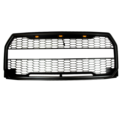 Picture of Front Grille Compatible with 2015 2016 2017 Ford F-150 with Lights & Wiring Black Grille