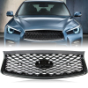Picture of Front Grille Compatible with 2018 2019 2020 2021 2022 2023 INFINITI Q50 Front Grill Center with Sensor Hole Black Replaces 623106HH0A 2310-6HH0A