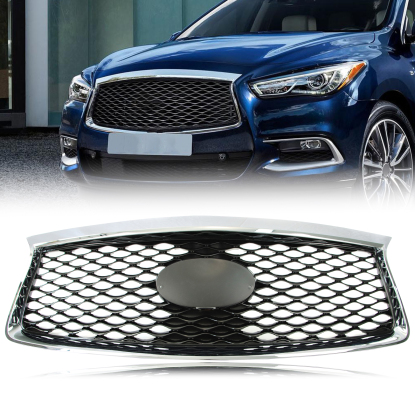 صورة شبكة أمامية لسيارة إنفينيتي QX60 موديلات 2016-2020 بدون كاميرا، لون أسود لامع
