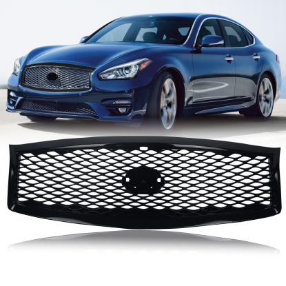 صورة شبكة أمامية لسيارة إنفينيتي Q70L/Q70 موديلات 2015-2019 مع خيار الكاميرا باللون الأسود اللامع