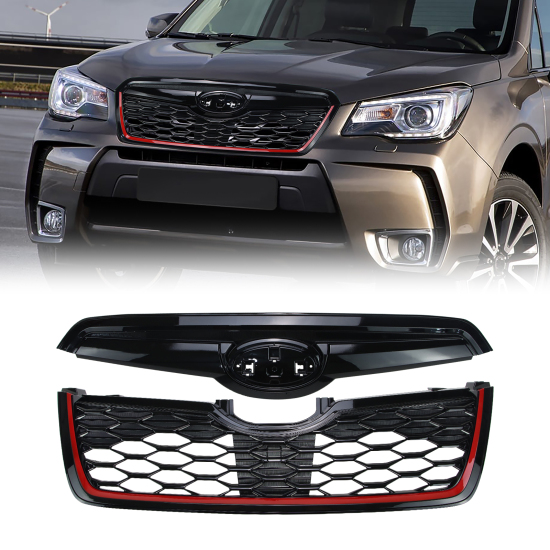 Picture of Front Grill Compatible with 2019 2020 2021 Subaru Forester Grille with Camera Hole Black Replaces 91121SG060 91121SG030