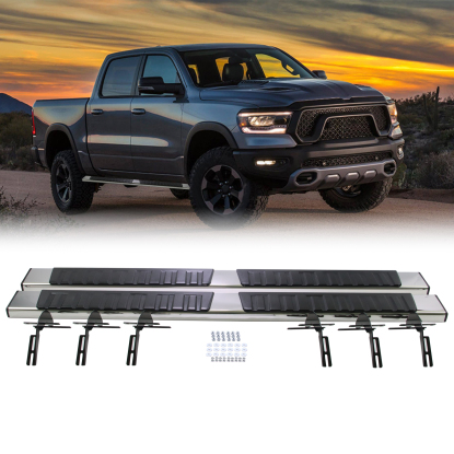 صورة قضبان حماية جانبية للوحة الجري لشاحنة RAM 1500 Crew Cab 4 أبواب، موديلات 19-22، يسار ويمين
