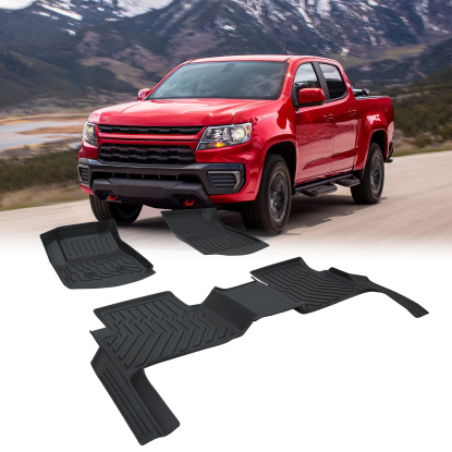 صورة سجادات أرضية سيارة مطاطية TPE لسيارات GMC Canyon Colorado Crew Cab موديلات 15-22، غير مناسبة للكابينة الممتدة