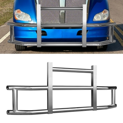 صورة مصد حماية الغزلان من الفولاذ المقاوم للصدأ لدراجة Kenworth T680 موديل 2008-2021 مع حوامل